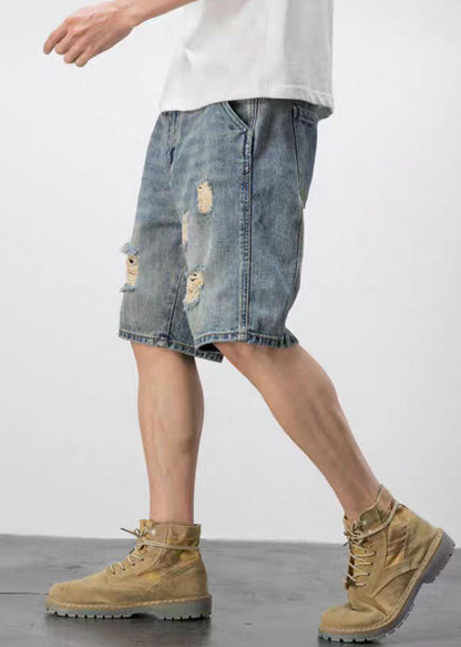 Novelty Blue Hole Pockets High Waist Denim Shorts Summer Yl028