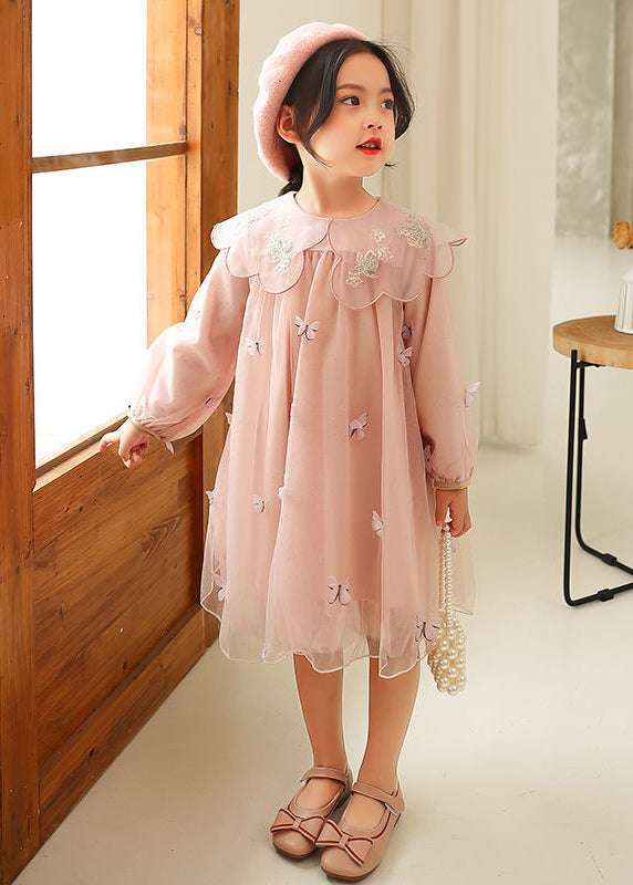 Novelty Grey Butterfly Embroideried Tulle Long Dress Long Sleeve Ss1064
