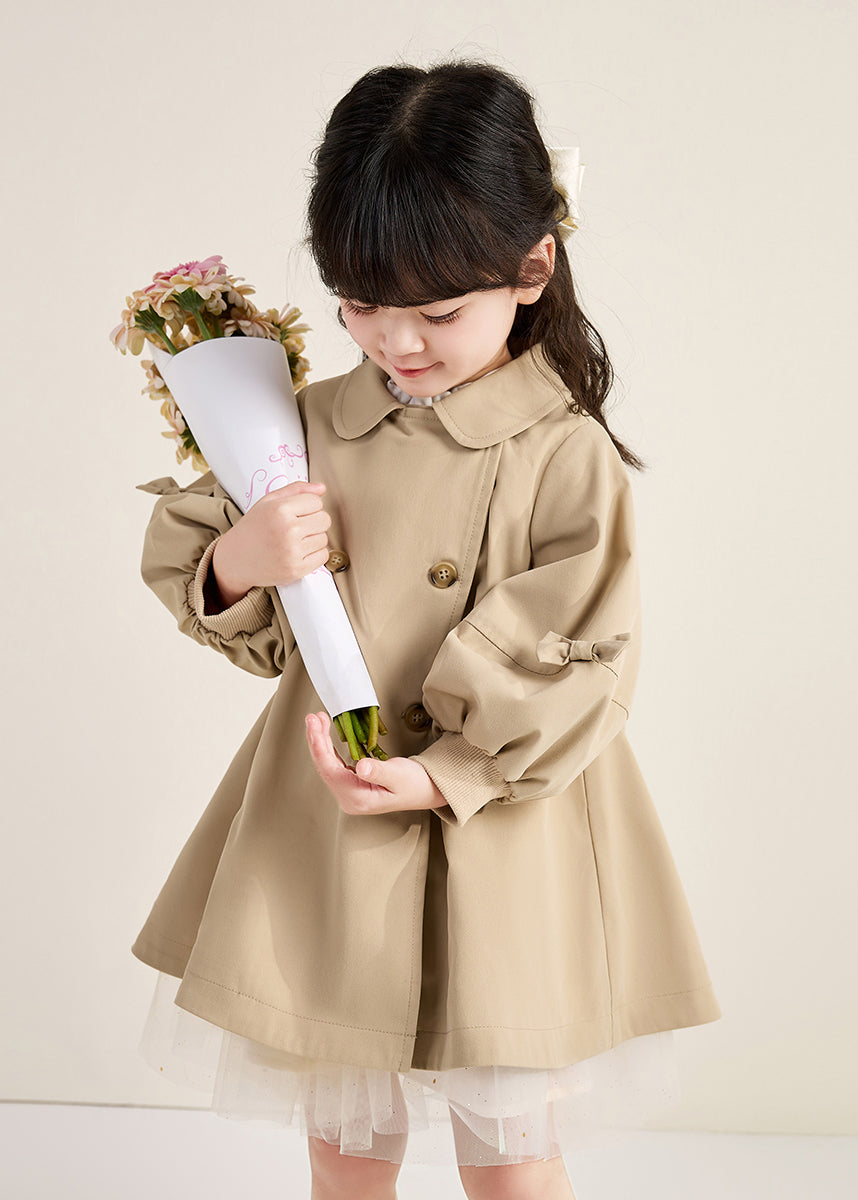 Novelty Khaki Peter Pan Collar Patchwork Button Trench Coats Fall Qv051