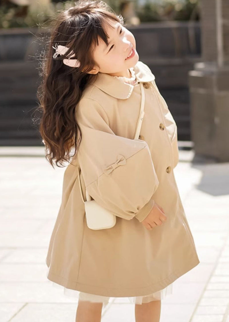 Novelty Khaki Peter Pan Collar Patchwork Button Trench Coats Fall Qv051