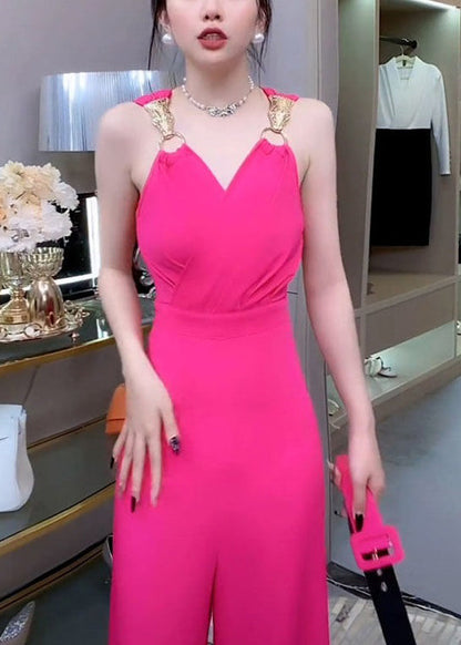 Novelty Rose V Neck Cotton Jumpsuits Sleeveless Zl034
