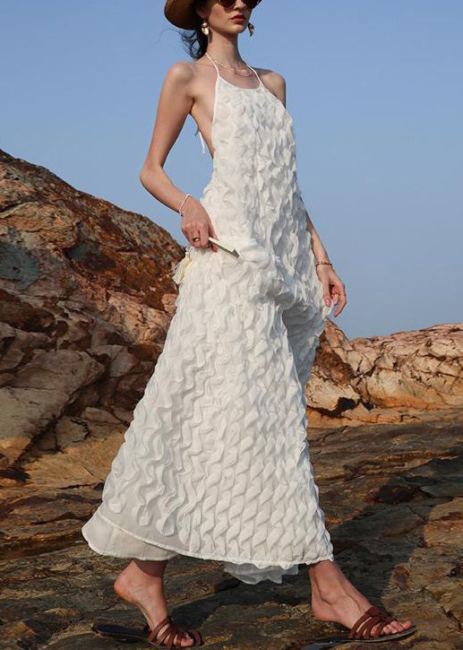 Novelty White Backless Lace Up Chiffon Long Dress Sleeveless Xx033