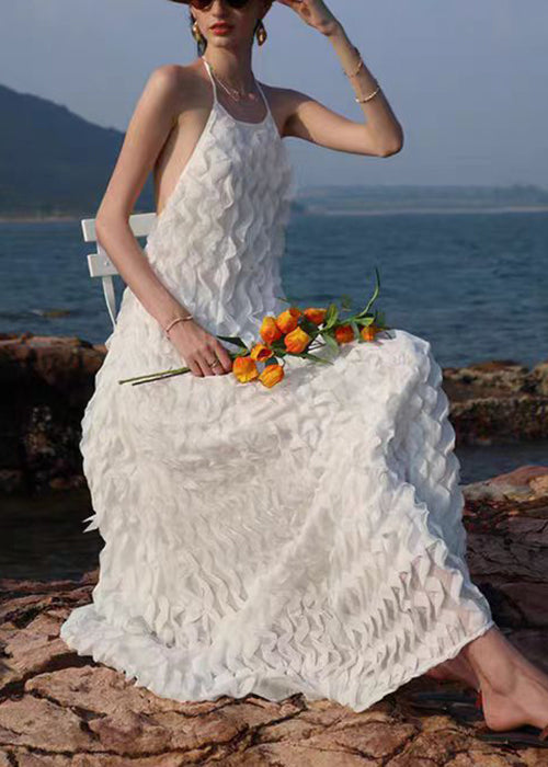 Novelty White Backless Lace Up Chiffon Long Dress Sleeveless Xx033