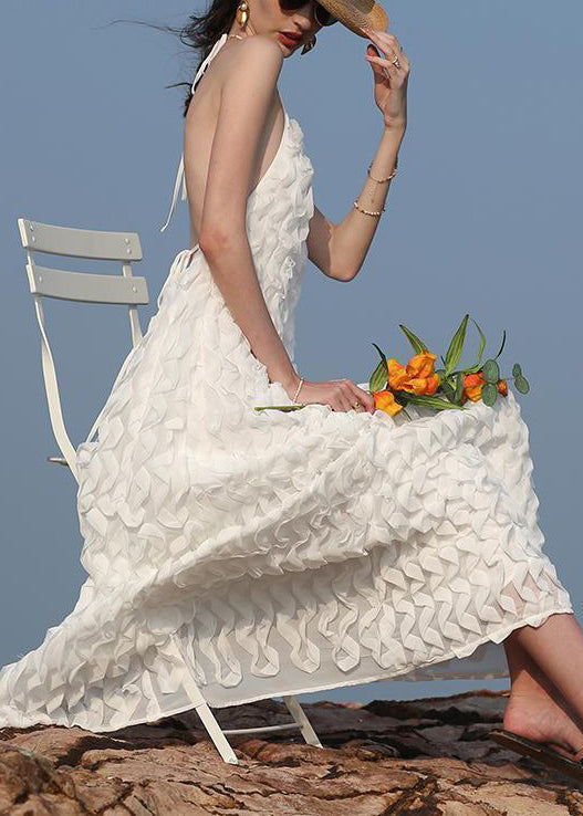 Novelty White Backless Lace Up Chiffon Long Dress Sleeveless Xx033