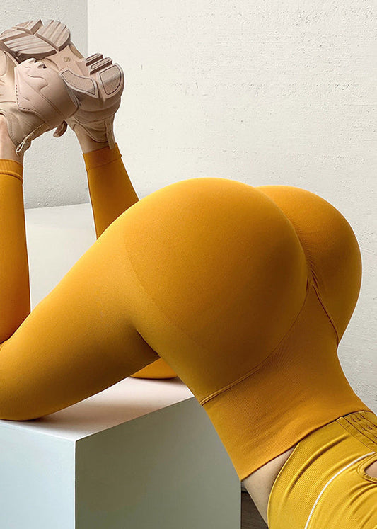 Novelty Yellow Butt Scrunch High Waist Nylon Yoga Pants Td007