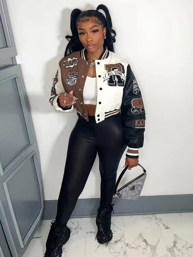 Letter Print Varsity Jacket Pants Set Ar50107
