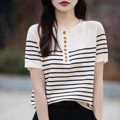 O-neck Stripe Summer Short Thin Knit Sweater