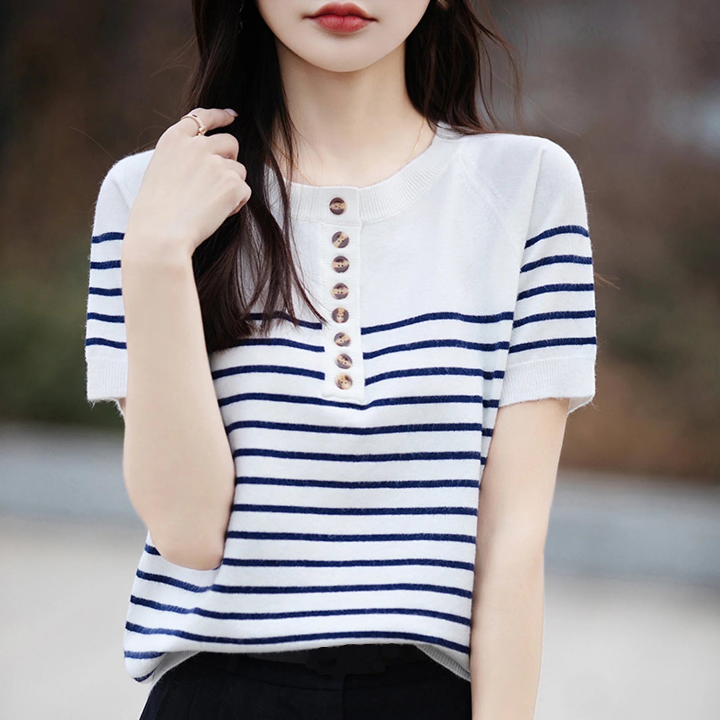 O-neck Stripe Summer Short Thin Knit Sweater