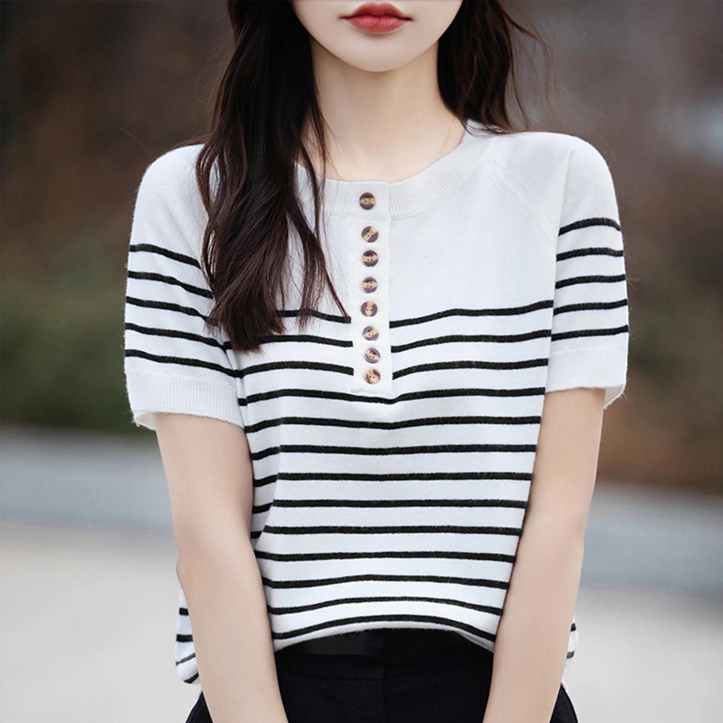 O-neck Stripe Summer Short Thin Knit Sweater