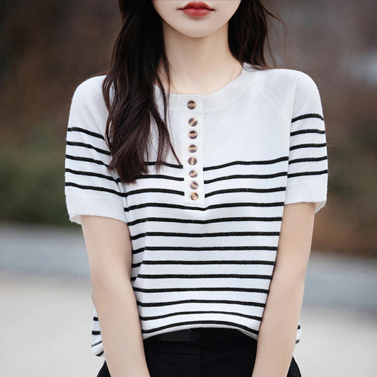 O-neck Stripe Summer Short Thin Knit Sweater