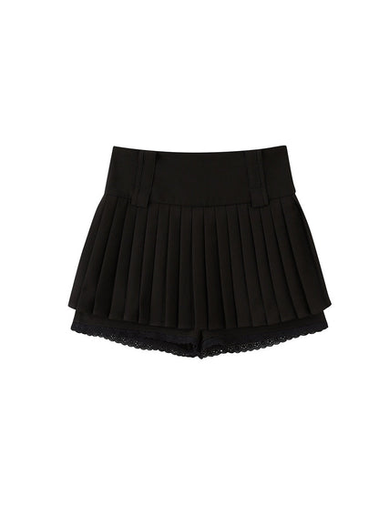 Pleated Lace A-line Skirt Trousers
