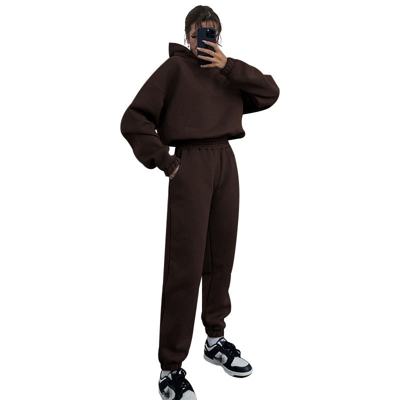 Autumn Winter Color Hooded Long Sleeve Sweater Clothing Trousers Suit