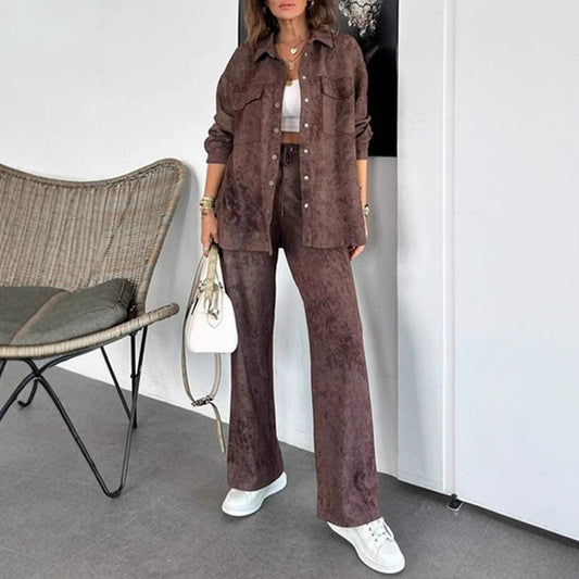 Tie Dye Collared Pocket Shirt Drawstring Wide Leg Pants Set
