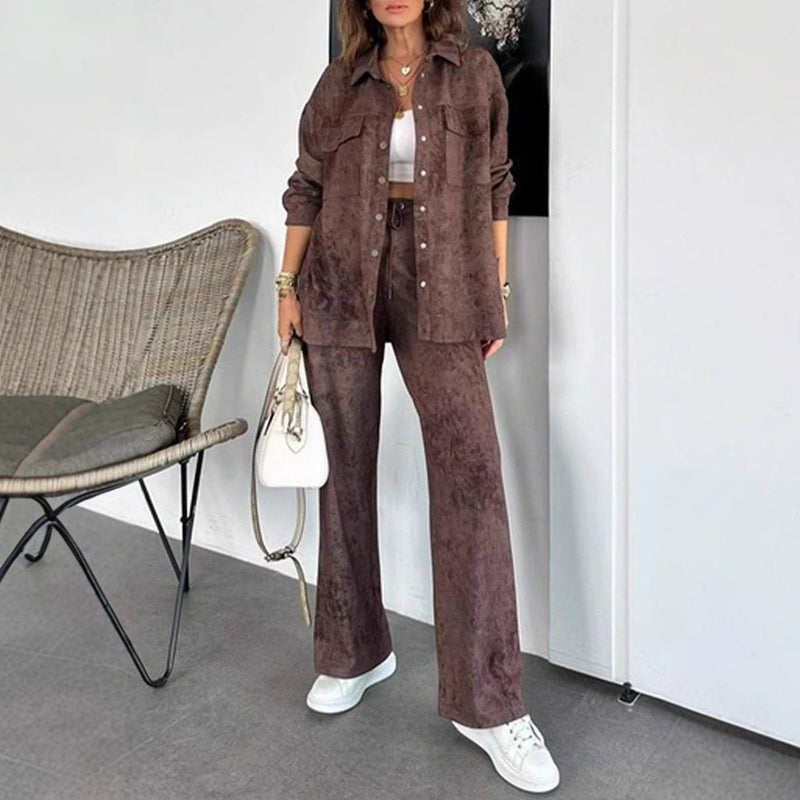 Tie Dye Collared Pocket Shirt Drawstring Wide Leg Pants Set