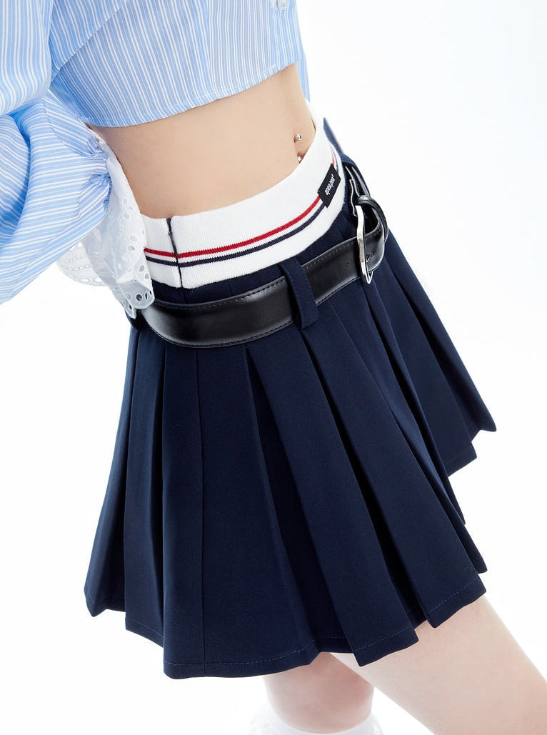 Pleated Tennis Skirt With Striped Waistband