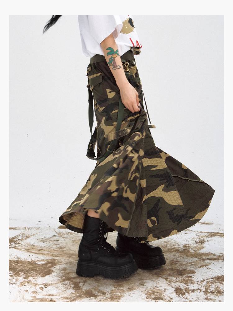 Camouflage Wide-leg Cargo Skirt