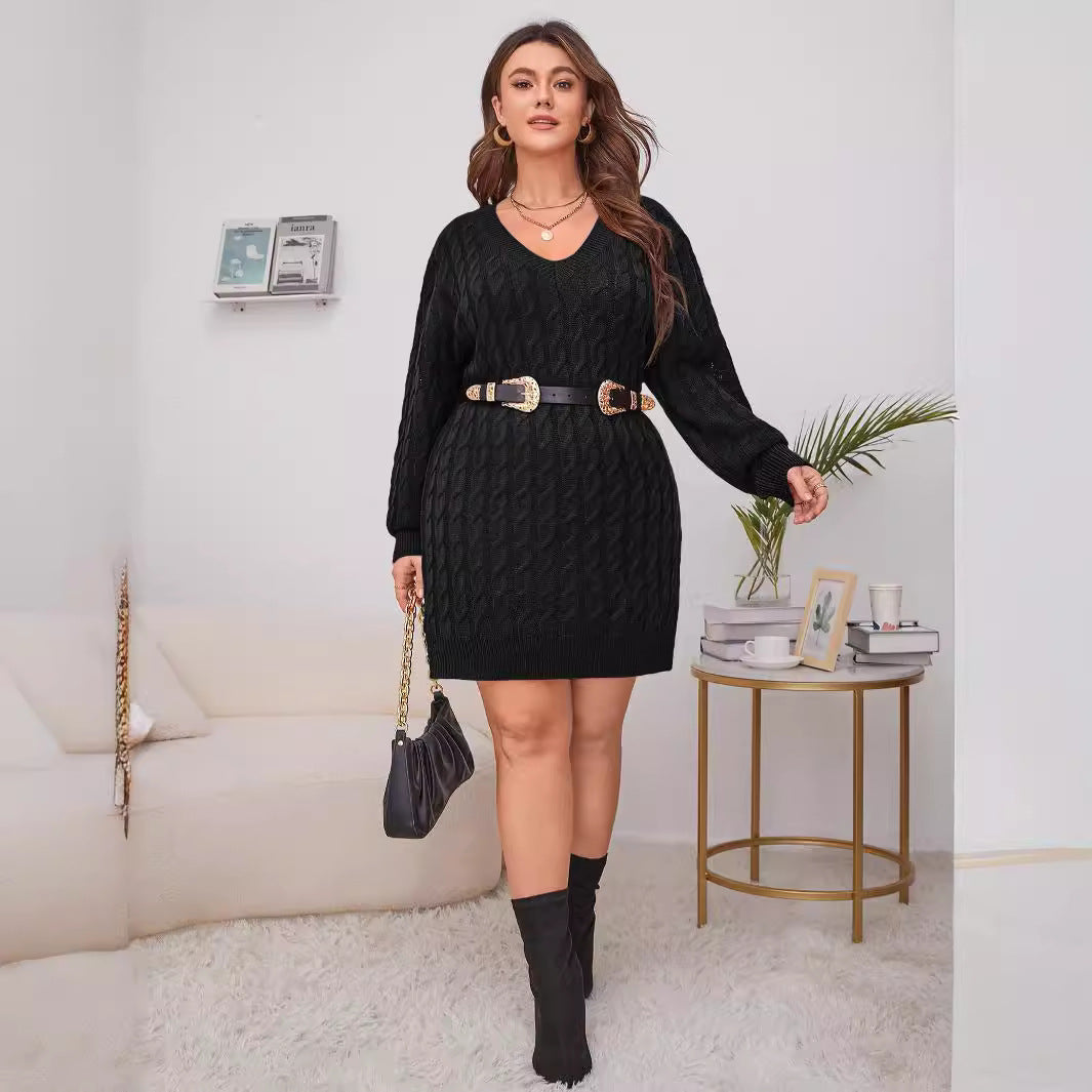 Sweater Dress Clothing Custom One Piece Woolen V Neck Knitted Dress No Belt