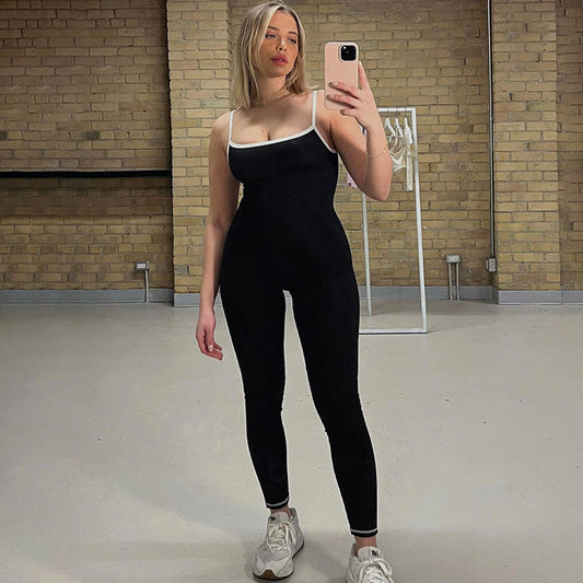 Clothing Edge Adjustable Sling Jumpsuit Contrast Color Tight Yoga Sports One Piece Trousers
