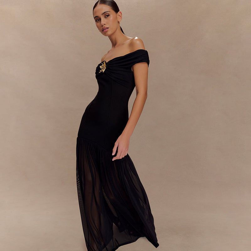 Backless Mesh Panel Midi Dress
