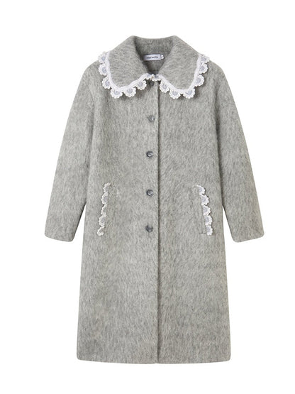 Wool Coat With Lace Lapel