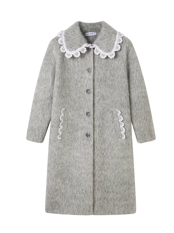 Wool Coat With Lace Lapel