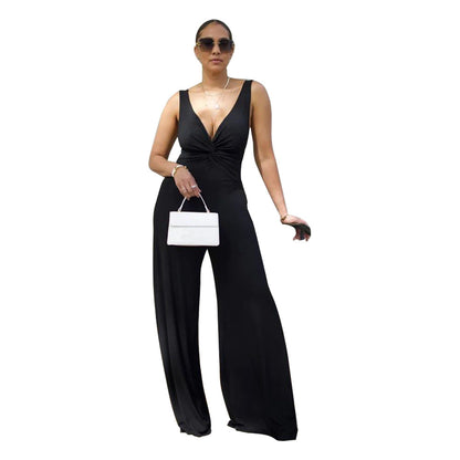 Clothing Deep V Plunge Neck Backless Sleeveless Jumpsuit