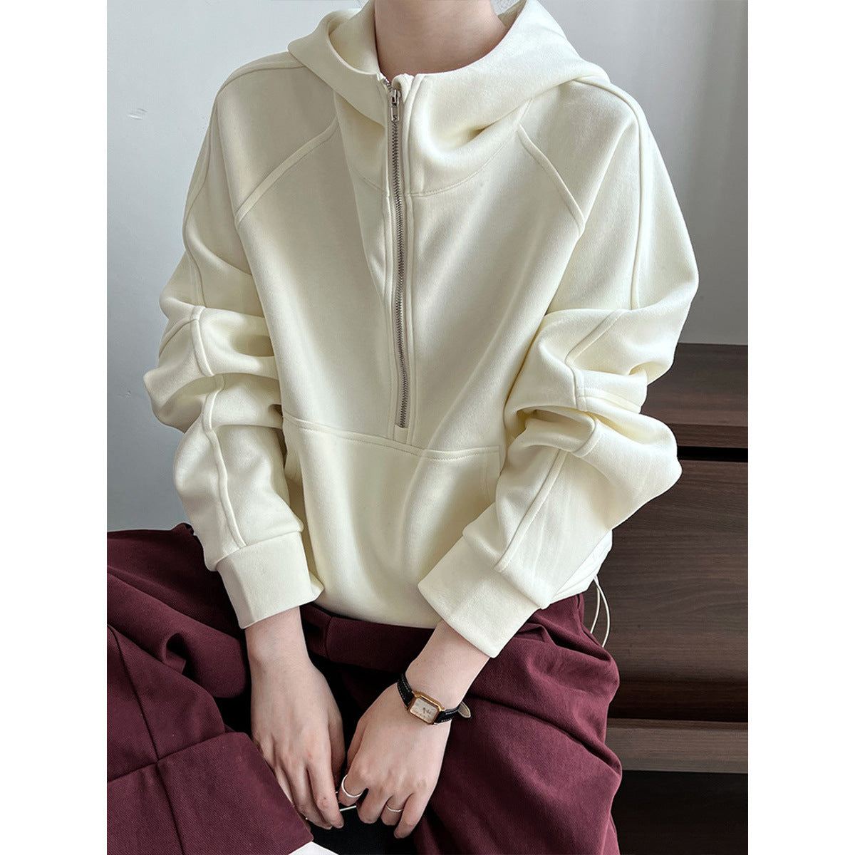Idle Half Zipper Hooded Sweatshirt for Autumn Design Blouse Coat