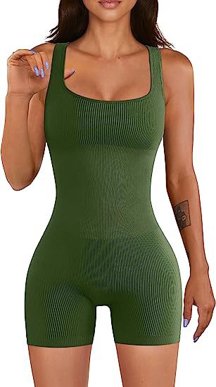 Yoga Jumpsuit Workout Ribbed Square Collar Sleeveless Sports Jumpsuit