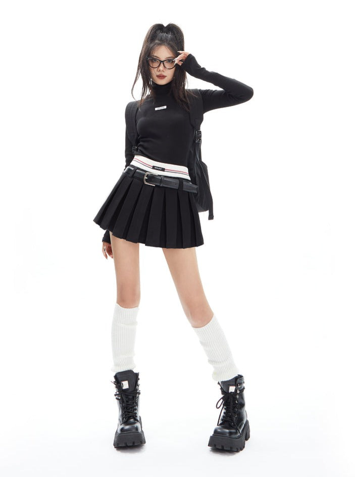 Pleated Tennis Skirt With Striped Waistband