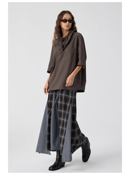 Plaid Asymmetric Panel Mermaid Long Skirt