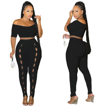 Clothing Summer Suit Off the Shoulder Button Two Piece Pants