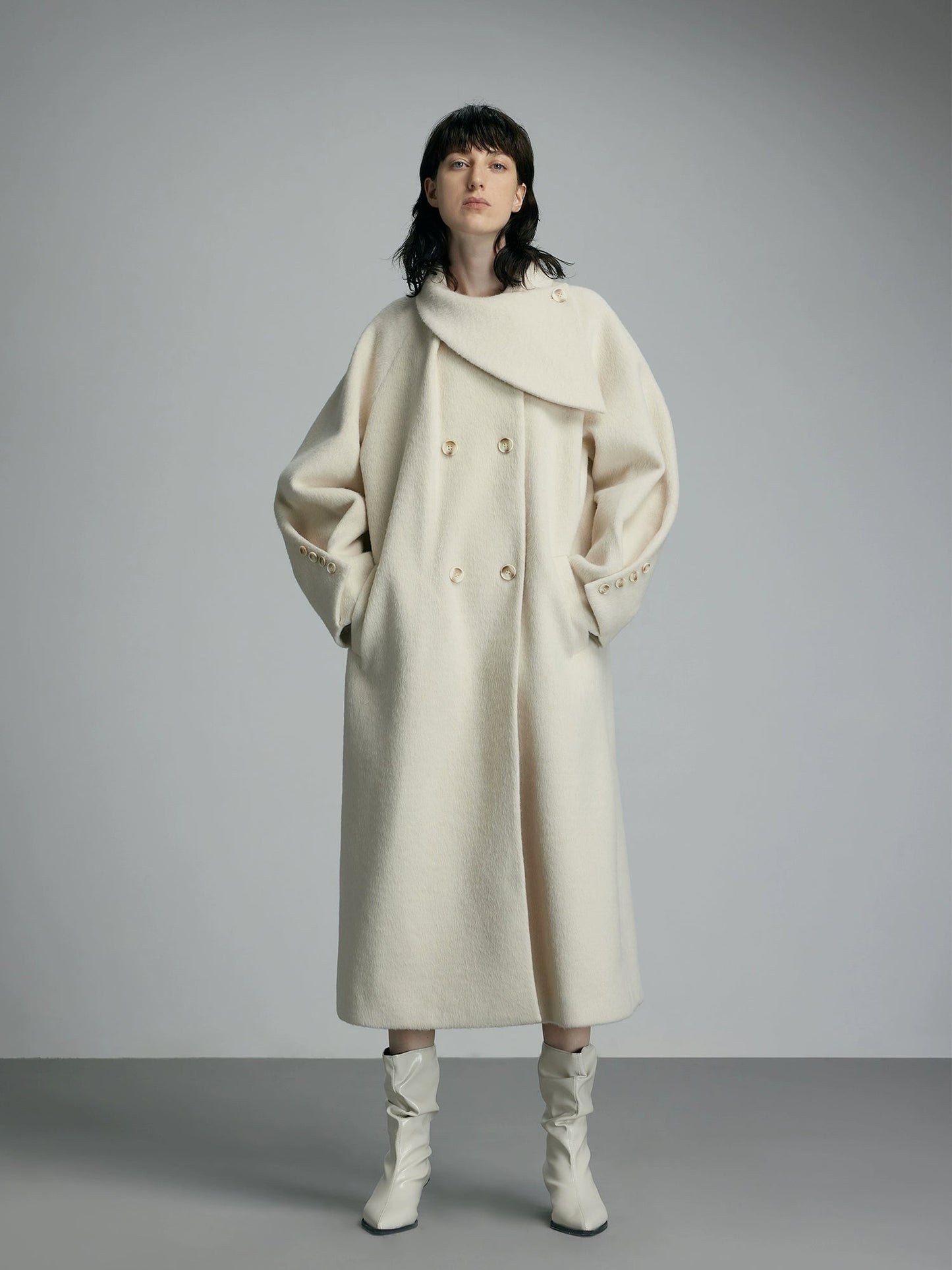 Oversized Cream Wool Winter Coat