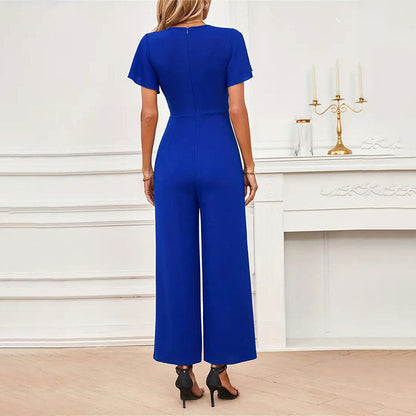 Ruffled Flying Sleeves Sleeveless Straight Leg Pants Stretch Knitted Wide Leg Jumpsuit High Grade Clothing
