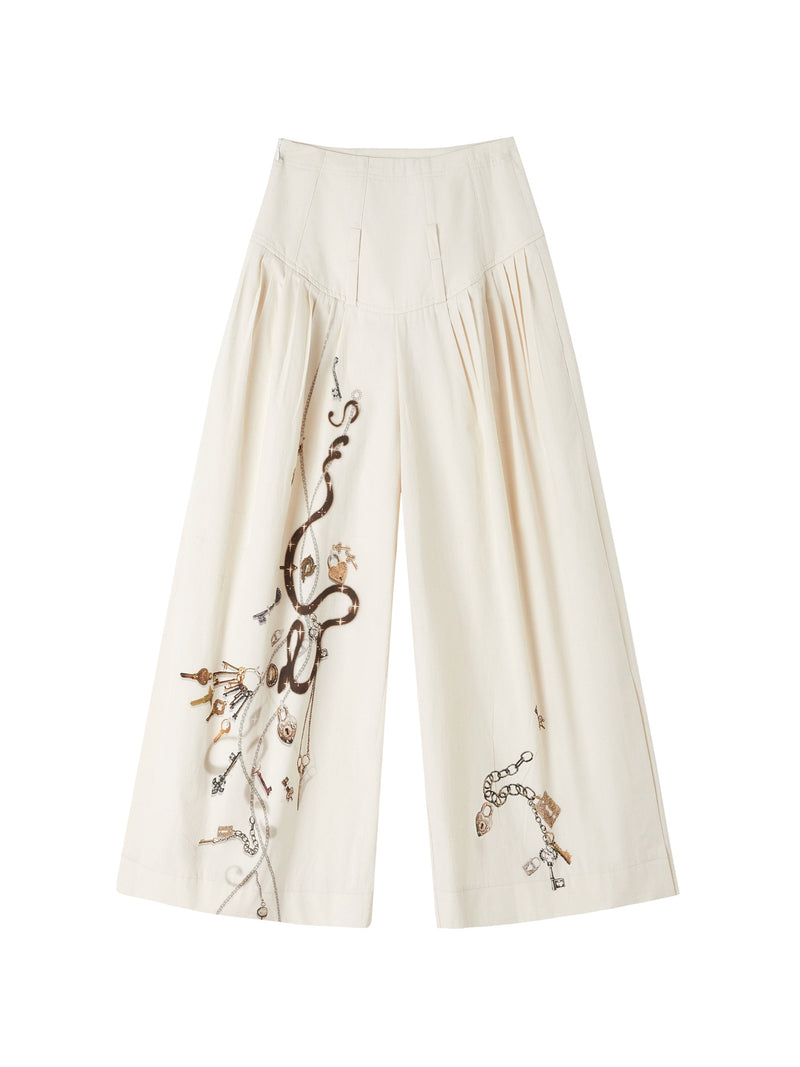 Pleated Cotton Wide-leg Palazzo Pants