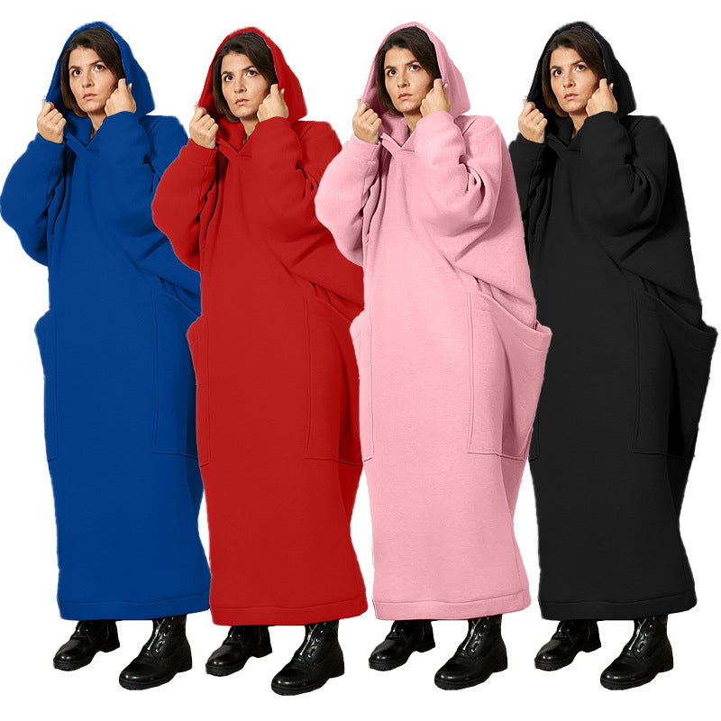 Clothing Lengthened Sweater Autumn Winter Pocket Hooded Sweater Dress