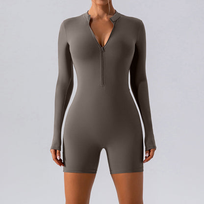 Long Sleeve Zipper One Piece Dance Training Fitness Sports Jumpsuit Tight Yoga Clothes