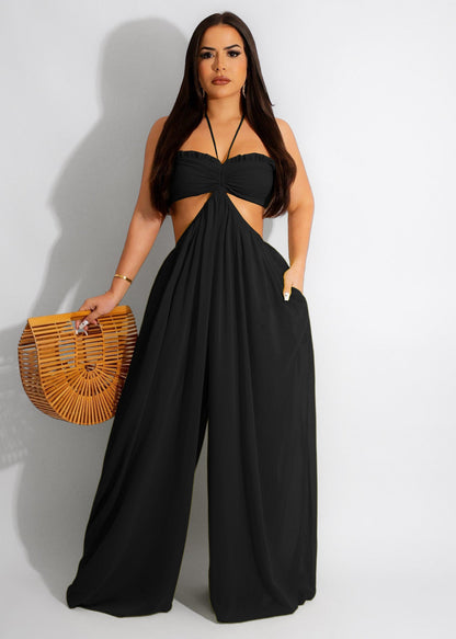 Source Chiffon Chest Wrapped Bare Back Wide Leg Jumpsuit Clothing