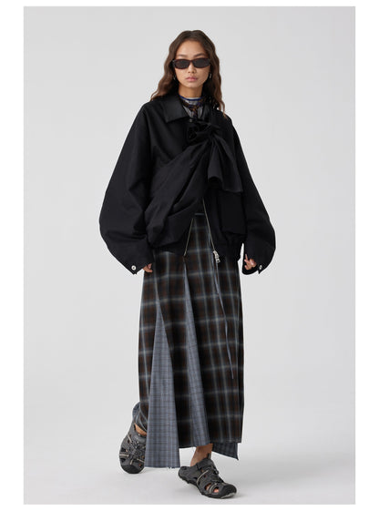 Plaid Asymmetric Panel Mermaid Long Skirt