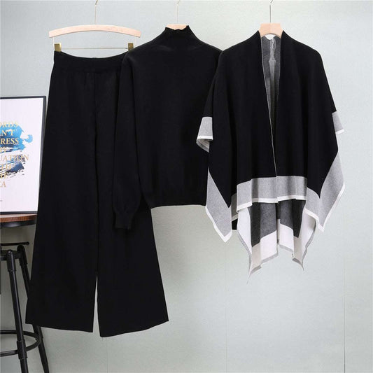 Black – Loose Knit Sweater Three Piece Set