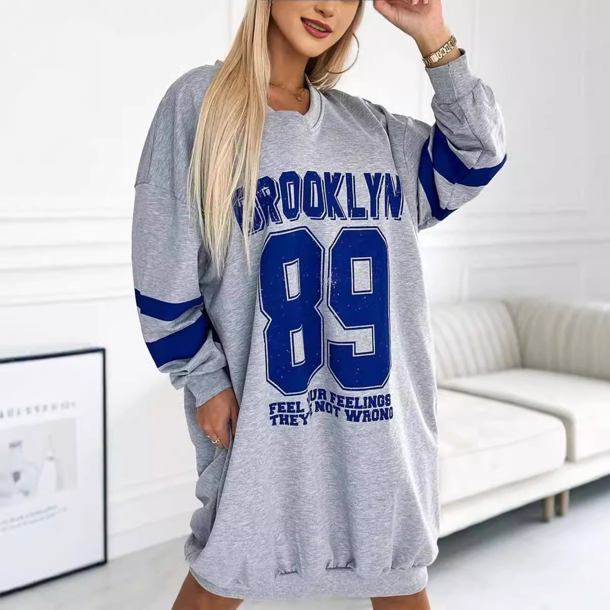 Autumn Winter Sport Letters Printed Sweatshirt Dress