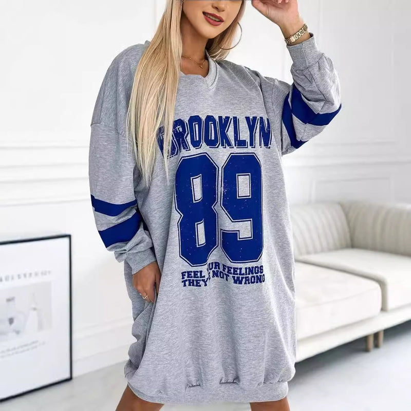 Autumn Winter Sport Letters Printed Sweatshirt Dress