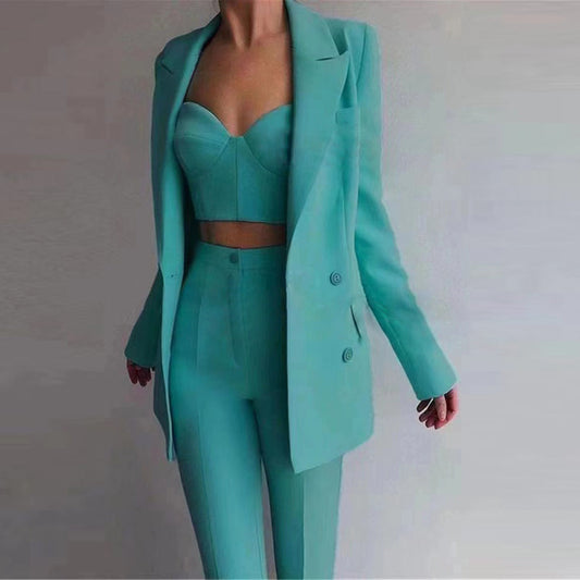 Office Business Plus Bra Pants Blazer Suit Set