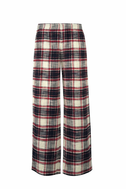 Red Plaid Wide-leg Floor-length Pants