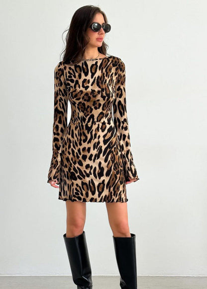 Wild Instincts Mini Dress – Leopard Print With Open Back