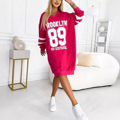 Autumn Winter Sport Letters Printed Sweatshirt Dress