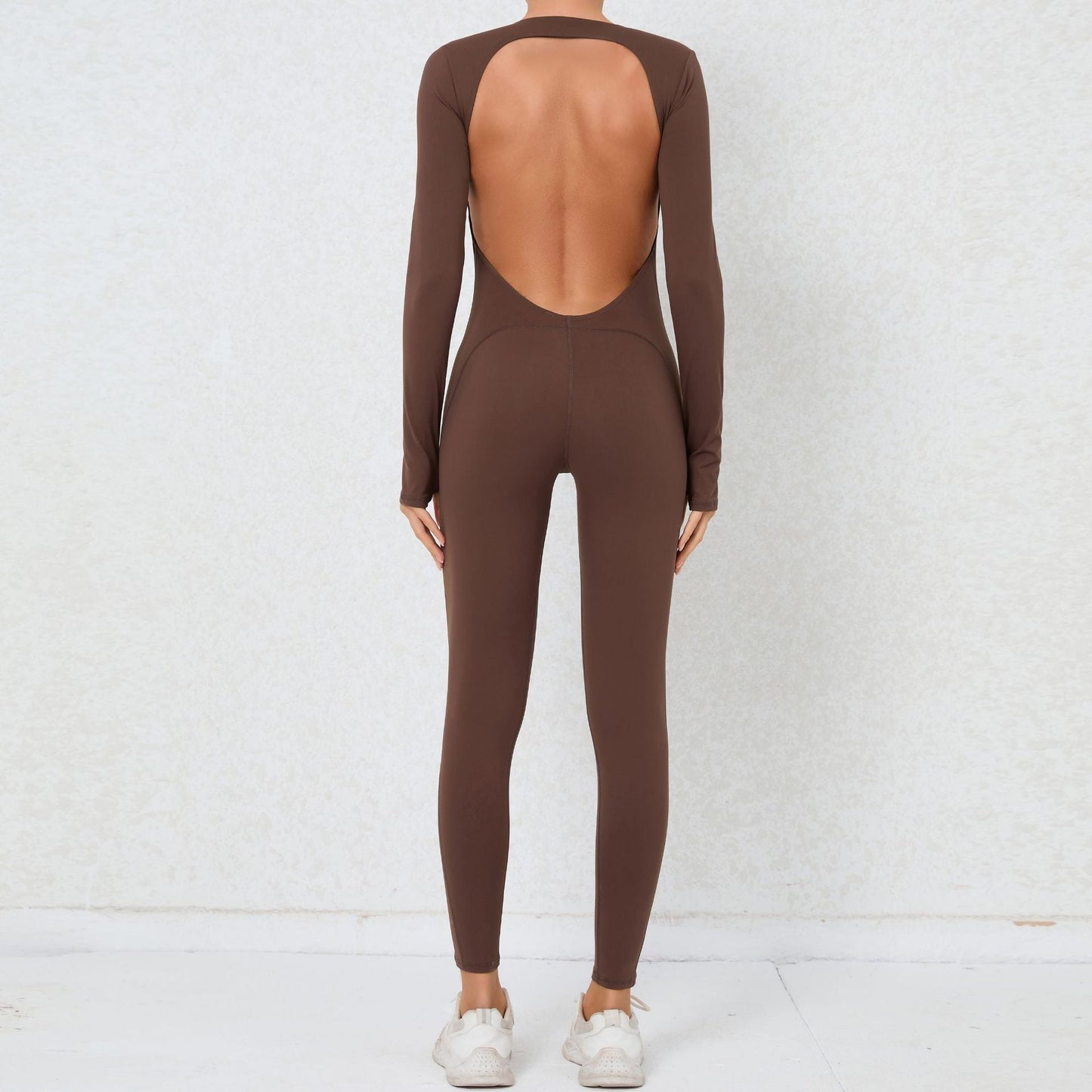Finger Suit Backless Nude Feel Long Sleeve Yoga Jumpsuit High Strength Fitness Sports One Piece Tights