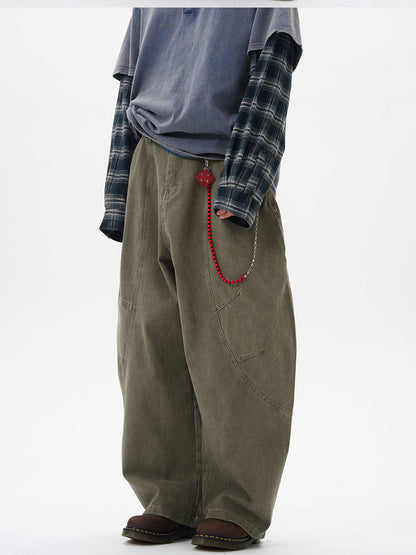 Wide Leg Pleated Dark Denim Pants