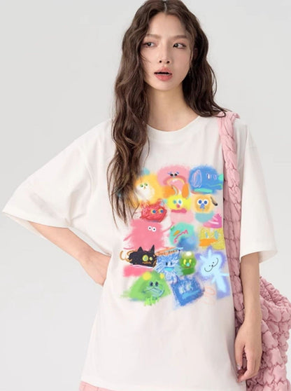 T-shirt With Gradient Cartoon Print