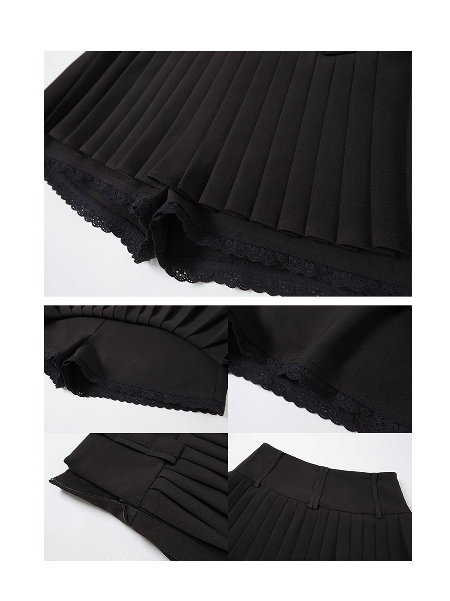 Pleated Lace A-line Skirt Trousers