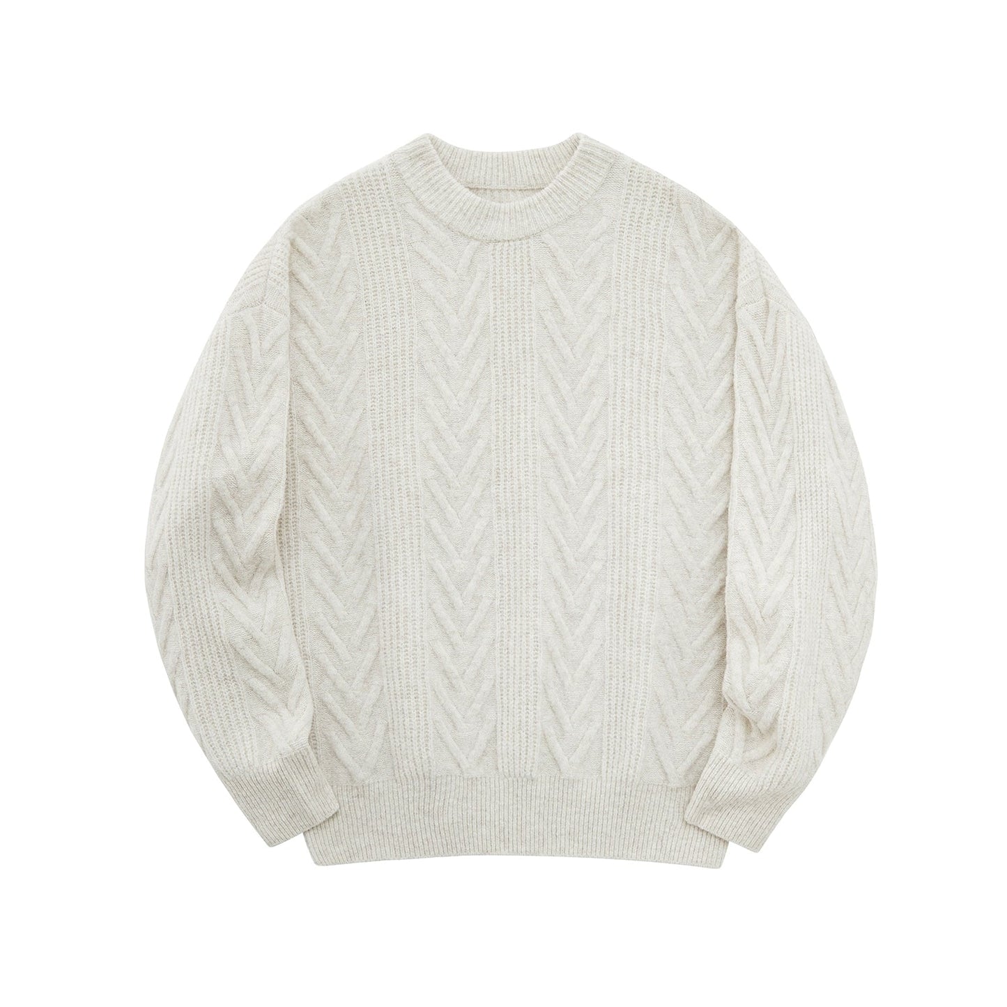 Cream Cable Knit Sweater With Chevron Pattern
